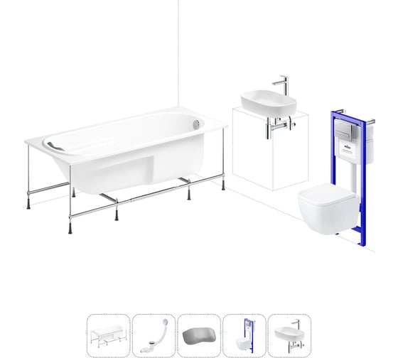 Комплект 6 в 1 Lavinia Boho Bristol акриловая ванна 150x75 с инсталляцией, подвесным унитазом 20221337R 1