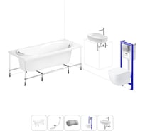 Комплект 6 в 1 Lavinia Boho Easter Pro акриловая ванна 150x70 с инсталляцией, подвесным унитазом 20221325R