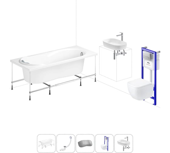 Комплект 6 в 1 Lavinia Boho Easter Pro акриловая ванна 150x70 с инсталляцией, подвесным унитазом 20221325R 1