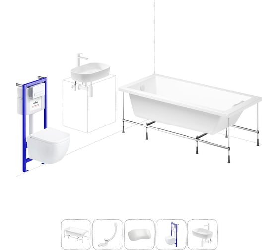 Комплект 6 в 1 Lavinia Boho Catani акриловая ванна 160x80 с инсталляцией, подвесным унитазом 20221274R 1