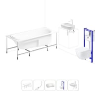 Комплект 6 в 1 Lavinia Boho Bristol акриловая ванна 160x75 с инсталляцией, подвесным унитазом 20221342R