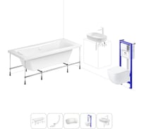 Комплект 6 в 1 Lavinia Boho Evan акриловая ванна 190x90 с инсталляцией, подвесным унитазом 20221298R