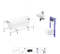 Комплект 6 в 1 Lavinia Boho Easter Pro акриловая ванна 150x70 с инсталляцией, подвесным унитазом 20221327R