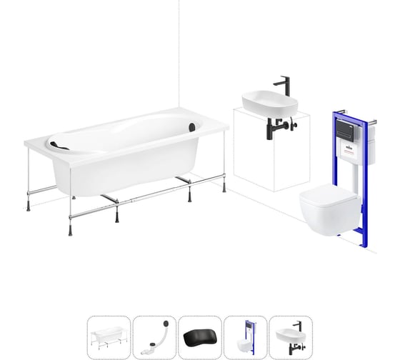 Комплект 6 в 1 Lavinia Boho Easter Pro акриловая ванна 150x70 с инсталляцией, подвесным унитазом 20221327R 1