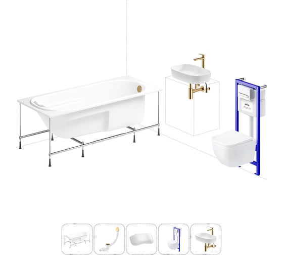 Комплект 6 в 1 Lavinia Boho Bristol акриловая ванна 150x75 с инсталляцией, подвесным унитазом 20221340R 1