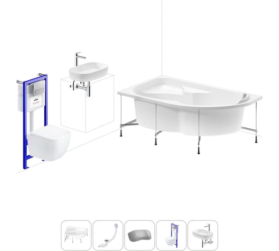 Комплект 6 в 1 Lavinia Boho Grance Hill акриловая ванна 170x105 с инсталляцией, подвесным унитазом 20221349R 1