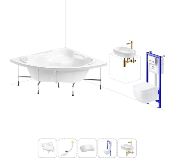 Комплект 6 в 1 Lavinia Boho Elegant акриловая ванна 150x150 с инсталляцией, подвесным унитазом 20221404R 1