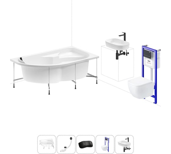 Комплект 6 в 1 Lavinia Boho Grance Hill акриловая ванна 170x105 с инсталляцией, подвесным унитазом 20221355R 1