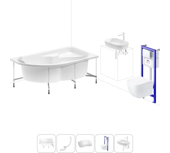 Комплект 6 в 1 Lavinia Boho Grance Hill акриловая ванна 170x105 с инсталляцией, подвесным унитазом 20221354R 1