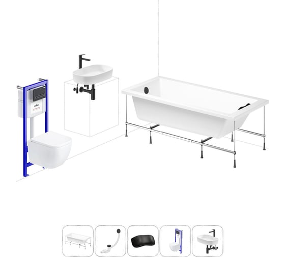 Комплект 6 в 1 Lavinia Boho Catani акриловая ванна 160x80 с инсталляцией, подвесным унитазом 20221275R 1