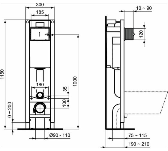 Инсталляция Ideal Standard Exacto с подвесным унитазом и сиденьем с микролифтом X022601