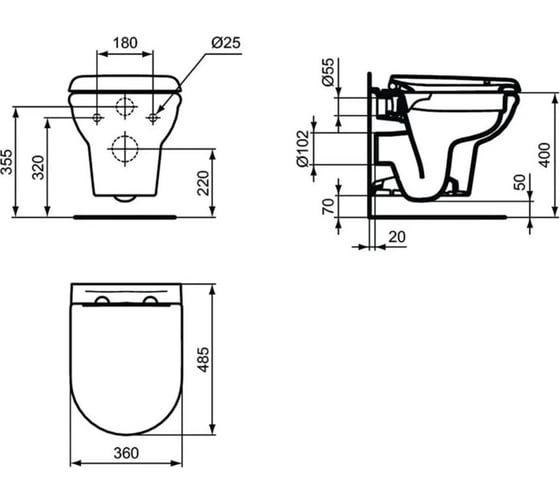 Безободковый подвесной унитаз с сидением и крышкой Ideal Standard Exacto Rimless R002601