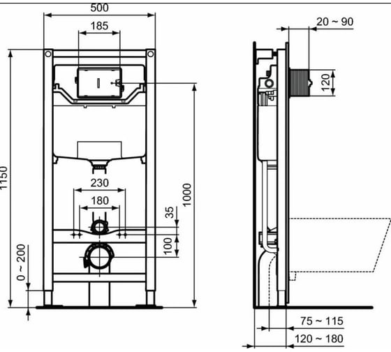 Комплект инсталляции Ideal Standard Exacto подвесной унитаз с крышкой-сиденьем микролифт X042601