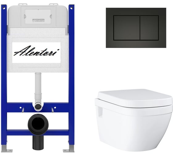 Комплект Инсталляция для подвесного унитаза SISTEMA 50 AL.SIS33T с клавишей смыва A, двойной смыв, черный матовый AL.CHI013BM + Унитаз GROHE Euro Ceramic подвесной с сиденьем с микролифтом, альпин-белый (39703000 ALENTORI AL.SIS33TAL.CHI013BM39703000 1