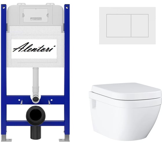 Комплект Инсталляция для подвесного унитаза SISTEMA 50 AL.SIS33T с клавишей смыва A, двойной смыв, белый матовый AL.CHI020WM + Унитаз GROHE Euro Ceramic подвесной с сиденьем с микролифтом, альпин-белый (39703000) ALENTORI AL.SIS33TAL.CHI020WM39703000 1