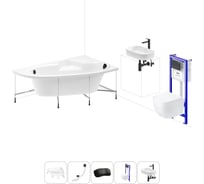 Комплект 6 в 1 Lavinia Boho Bell Pro акриловая ванна 140x95 с инсталляцией, подвесным унитазом 20221363R