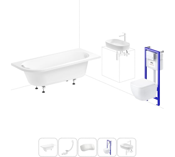 Комплект 6 в 1 Lavinia Boho Art II акриловая ванна 170x72,5 с инсталляцией, подвесным унитазом 20221266R 1