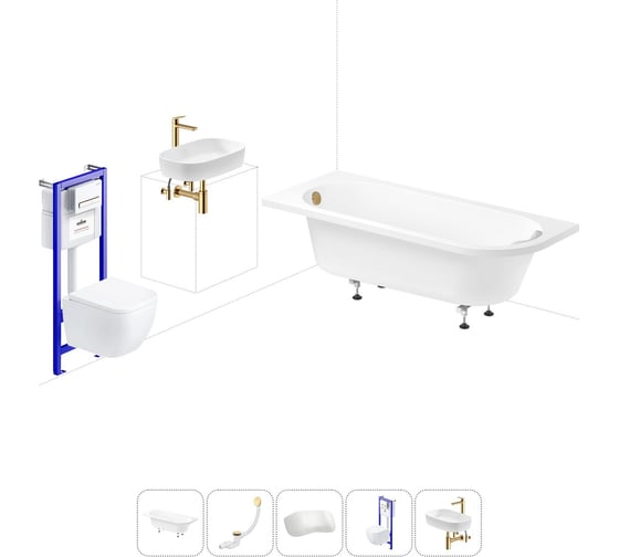 Комплект 6 в 1 Lavinia Boho Art II акриловая ванна 170x72,5 с инсталляцией, подвесным унитазом 20221264R 1