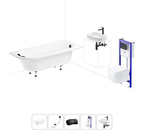 Комплект 6 в 1 Lavinia Boho Art II акриловая ванна 170x72,5 с инсталляцией, подвесным унитазом 20221267R 1