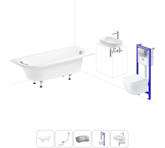 Комплект 6 в 1 Lavinia Boho Art II акриловая ванна 170x72,5 с инсталляцией, подвесным унитазом 20221265R 1