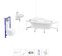 Комплект 6 в 1 Lavinia Boho Bell Pro акриловая ванна 150x100 с инсталляцией, подвесным унитазом 20221365R
