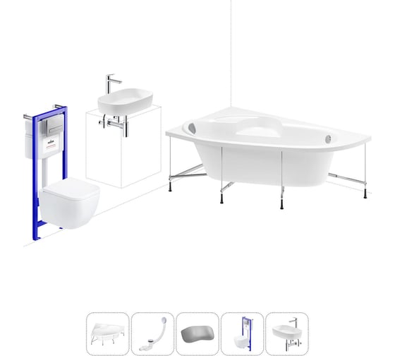 Комплект 6 в 1 Lavinia Boho Bell Pro акриловая ванна 150x100 с инсталляцией, подвесным унитазом 20221365R 1