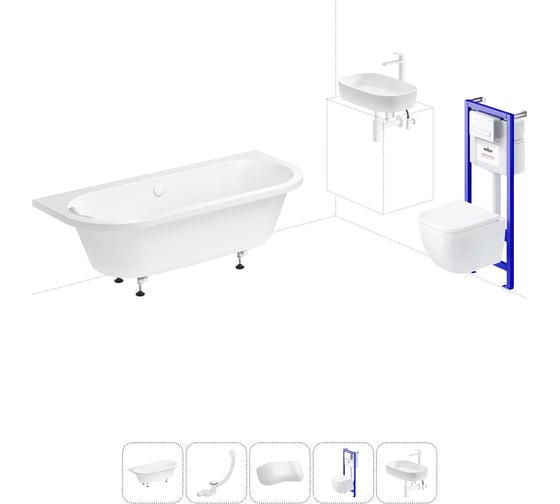 Комплект 6 в 1 Lavinia Boho Art акриловая ванна 170x75 с инсталляцией, подвесным унитазомм 20221270R 1