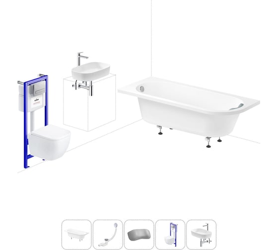 Комплект 6 в 1 Lavinia Boho Art II акриловая ванна 170x72,5 с инсталляцией, подвесным унитазом 20221261R 1