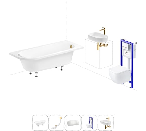 Комплект 6 в 1 Lavinia Boho Art II акриловая ванна 170x72,5 с инсталляцией, подвесным унитазом 20221268R 1