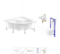 Комплект 6 в 1 Lavinia Boho Aveo акриловая ванна 150x150 с инсталляцией, подвесным унитазом 20221396R