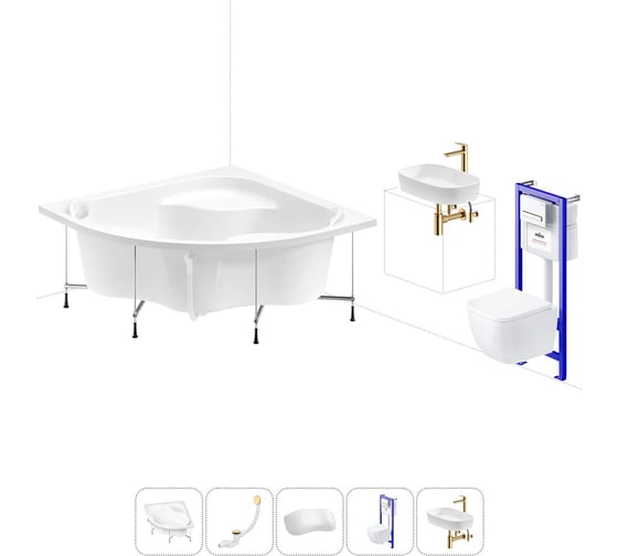 Комплект 6 в 1 Lavinia Boho Aveo акриловая ванна 150x150 с инсталляцией, подвесным унитазом 20221396R 1