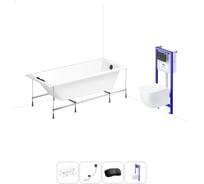 Комплект 5 в 1 Lavinia Boho One акриловая ванна 150x70 с инсталляцией и подвесным унитазом 20221043R