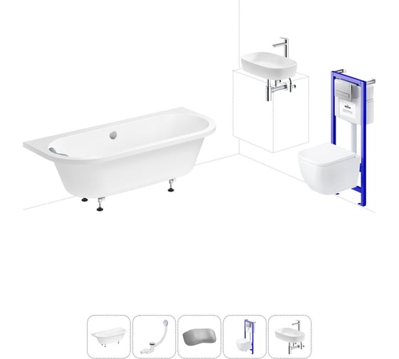 Комплект 6 в 1 Lavinia Boho Art акриловая ванна 170x75 с инсталляцией, подвесным унитазомм 20221269R 1