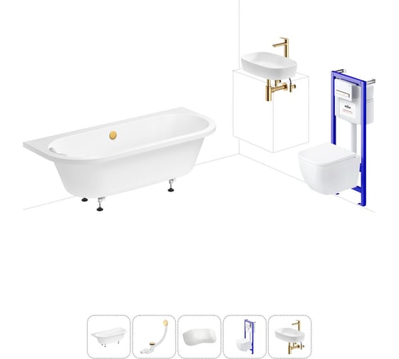 Комплект 6 в 1 Lavinia Boho Art акриловая ванна 170x75 с инсталляцией, подвесным унитазомм 20221272R 1