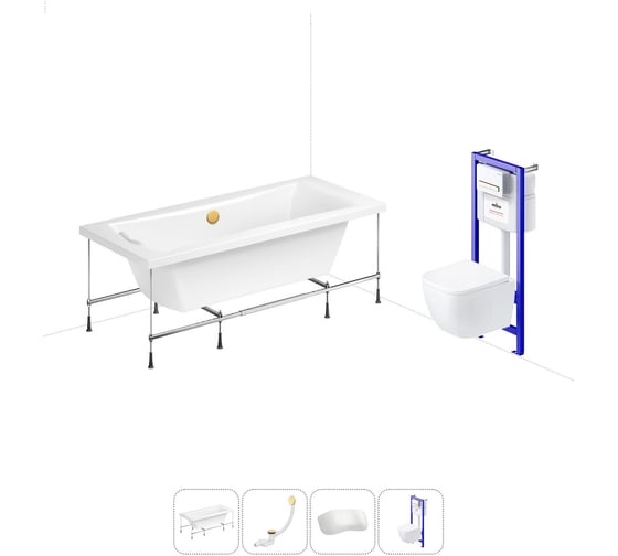 Комплект 5 в 1 Lavinia Boho Evan акриловая ванна 180x80 с инсталляцией и подвесным унитазом 20221112R 1