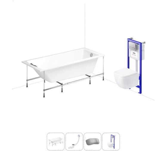 Комплект 5 в 1 Lavinia Boho One акриловая ванна 170x75 с инсталляцией и подвесным унитазом 20221053R 1