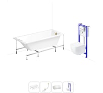 Комплект 5 в 1 Lavinia Boho One акриловая ванна 170x70 с инсталляцией и подвесным унитазом 20221052R