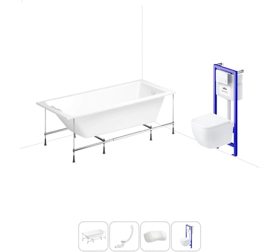 Комплект 5 в 1 Lavinia Boho One акриловая ванна 170x75 с инсталляцией и подвесным унитазом 20221054R 1