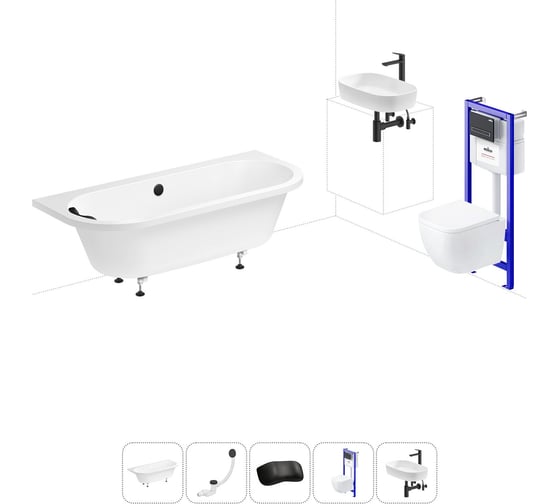 Комплект 6 в 1 Lavinia Boho Art акриловая ванна 170x75 с инсталляцией, подвесным унитазомм 20221271R 1