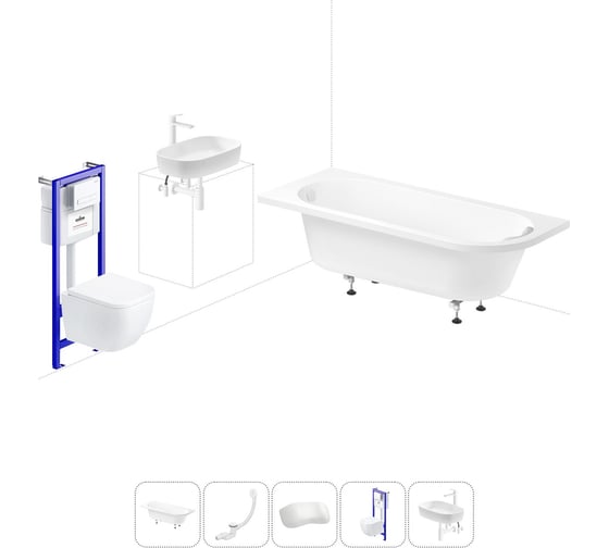 Комплект 6 в 1 Lavinia Boho Art II акриловая ванна 170x72,5 с инсталляцией, подвесным унитазом 20221262R 1