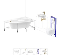 Комплект 6 в 1 Lavinia Boho Bell Pro акриловая ванна 140x95 с инсталляцией, подвесным унитазом 20221364R