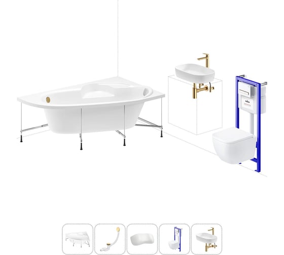 Комплект 6 в 1 Lavinia Boho Bell Pro акриловая ванна 140x95 с инсталляцией, подвесным унитазом 20221364R 1