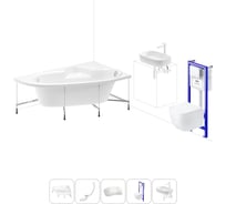 Комплект 6 в 1 Lavinia Boho Bell Pro акриловая ванна 170x110 с инсталляцией, подвесным унитазом 20221386R