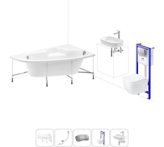 Комплект 6 в 1 Lavinia Boho Bell Pro акриловая ванна 160x105 с инсталляцией, подвесным унитазом 20221377R 1