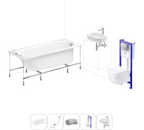 Комплект 6 в 1 Lavinia Boho Biore акриловая ванна 150x70 с инсталляцией, подвесным унитазом 20221249R