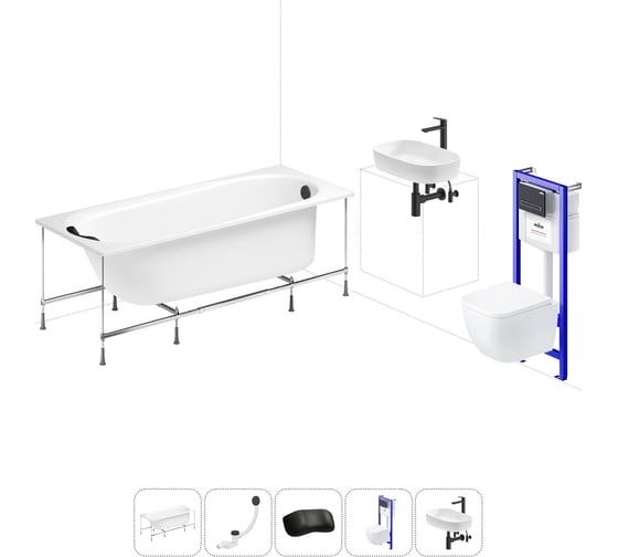 Комплект 6 в 1 Lavinia Boho Biore акриловая ванна 150x70 с инсталляцией, подвесным унитазом 20221251R 1