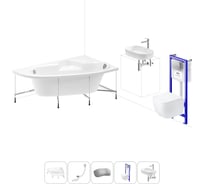 Комплект 6 в 1 Lavinia Boho Bell Pro акриловая ванна 170x110 с инсталляцией, подвесным унитазом 20221385R