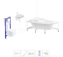 Комплект 6 в 1 Lavinia Boho Bell Pro акриловая ванна 170x110 с инсталляцией, подвесным унитазом 20221382R