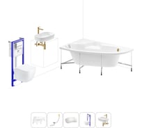 Комплект 6 в 1 Lavinia Boho Bell Pro акриловая ванна 170x110 с инсталляцией, подвесным унитазом 20221384R