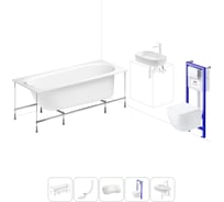 Комплект 6 в 1 Lavinia Boho Biore акриловая ванна 150x70 с инсталляцией, подвесным унитазом 20221250R